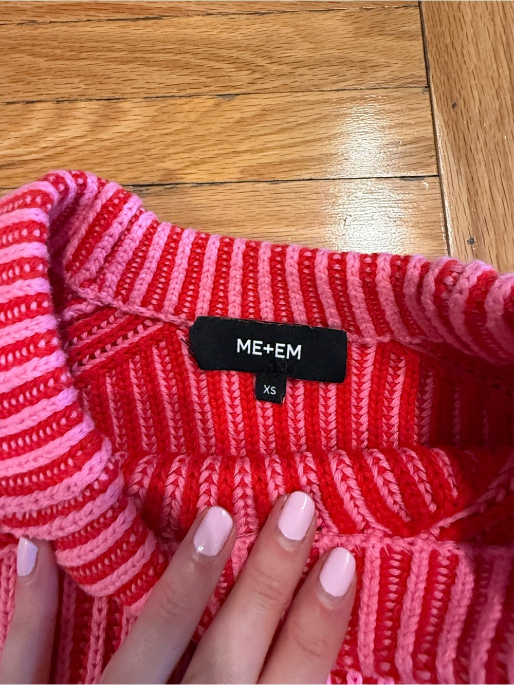 ME+EM Pink and Red Ribbed Turtleneck Sweater